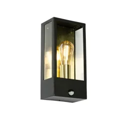 QAZQA Außenwandleuchte schwarz mit Gold und Bewegungsmelder - Rotterdam