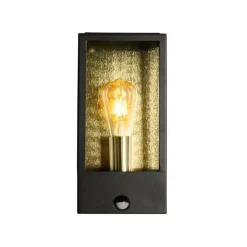 QAZQA Außenwandleuchte schwarz mit Gold und Bewegungsmelder - Rotterdam