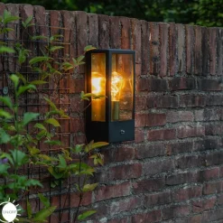 QAZQA Außenwandleuchte schwarz mit goldenem Hell-Dunkel-Sensor - Rotterdam