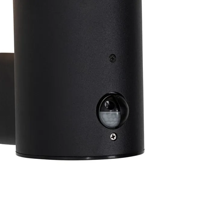 QAZQA Außenwandleuchte schwarz mit Opalglas mit Bewegungsmelder - Huma