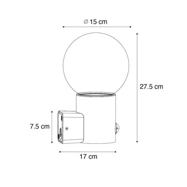 QAZQA Außenwandleuchte schwarz mit Opalglas mit Bewegungsmelder - Huma