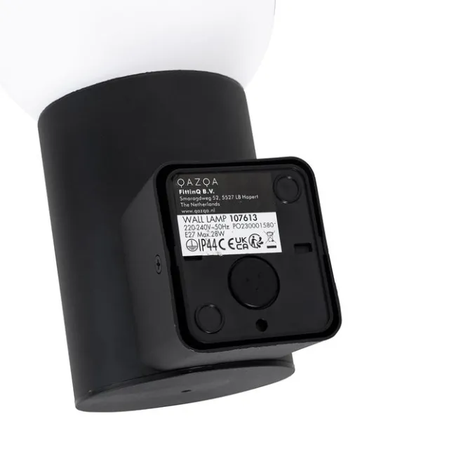 QAZQA Außenwandleuchte schwarz mit Opalglas mit Bewegungsmelder - Huma