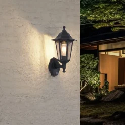 QAZQA Außenwandleuchte schwarz mit Bewegungssensor IP44 - New Haven Gehämmert