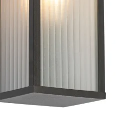 QAZQA Außenwandleuchte schwarz mit geripptem Glas IP44 - Charlois