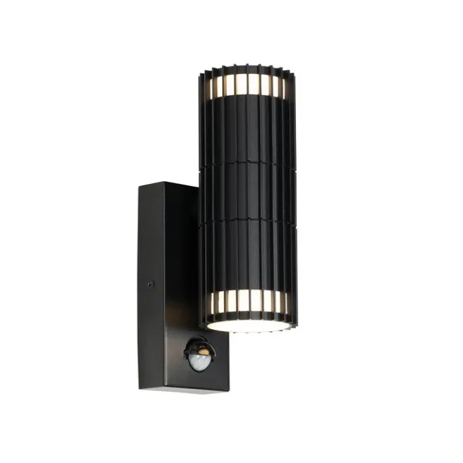 QAZQA Außenwandleuchte schwarz mit Bewegungssensor 2-Licht - Boris