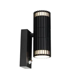 QAZQA Außenwandleuchte schwarz mit Bewegungssensor 2-Licht - Boris