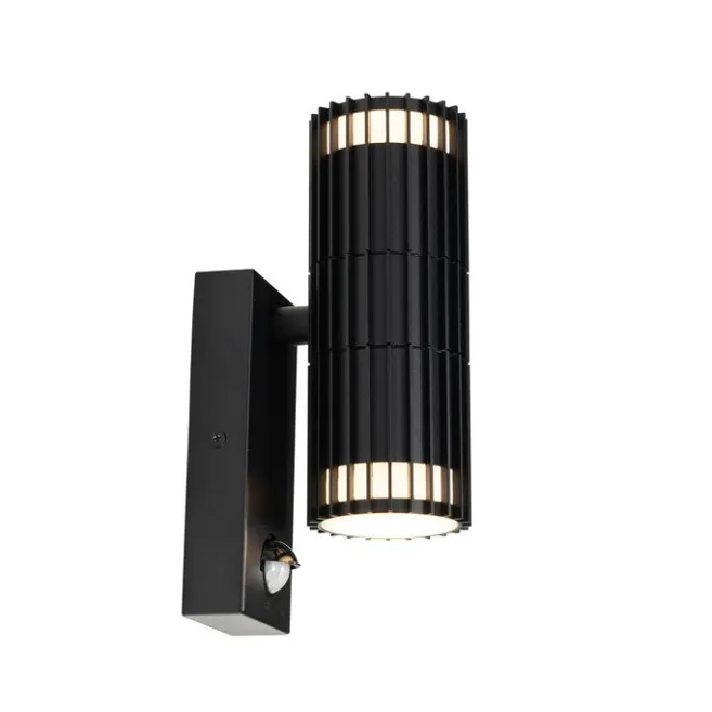 QAZQA Außenwandleuchte schwarz mit Bewegungssensor 2-Licht - Boris