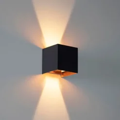 QAZQA Außenwandleuchte schwarz mit Gold inkl. LED 2-flammig IP54 - Edwin