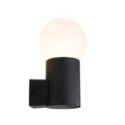 QAZQA Außenwandleuchte schwarz mit Opalglas IP44 - Huma