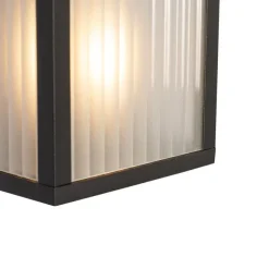 QAZQA Außenwandleuchte schwarz mit geripptem Glas 2-flammig IP44 - Charlois