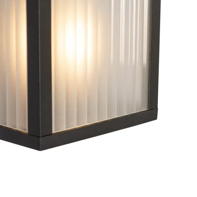 QAZQA Außenwandleuchte schwarz mit geripptem Glas 2-flammig IP44 - Charlois