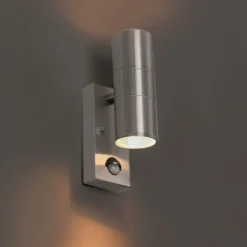 QAZQA Außenwandleuchte Stahl 2-Licht IP44 mit Bewegungssensor - Duo