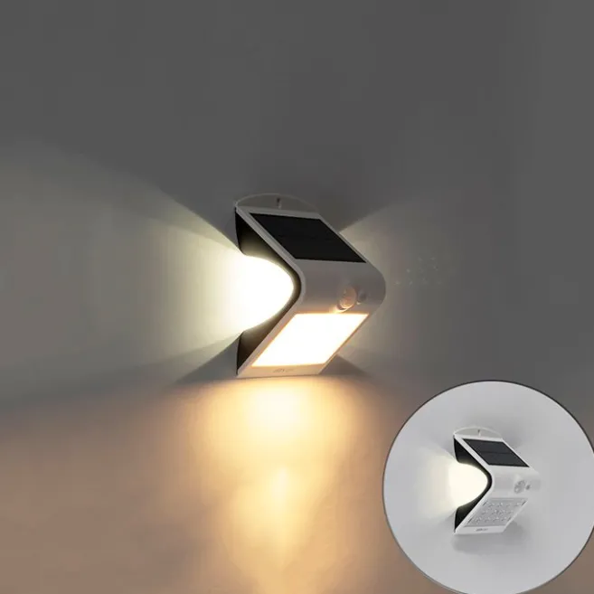 Shada Außenwandleuchte weiß 14,5 cm mit Abblendlicht und Solarsensor - Daya