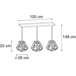 QAZQA Bambus-Hängelampe mit weißem länglichem 3-Licht - Canna Diamond