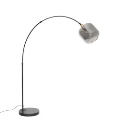 QAZQA Bogenlampe schwarz mit gold mit Rauchglas - Zuzanna