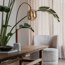 QAZQA Bogenlampe schwarz mit gold mit Rauchglas - Zuzanna