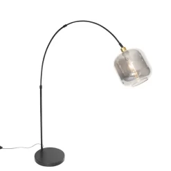 QAZQA Bogenlampe schwarz mit gold mit Rauchglas - Zuzanna