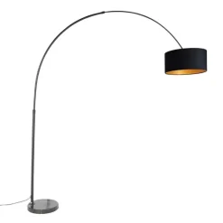 QAZQA Bogenlampe schwarz Veloursschirm schwarz mit Gold 50 cm - XXL