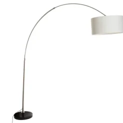 QAZQA Bogenlampe Stahl Stoffschirm weiß 50 cm - XXL