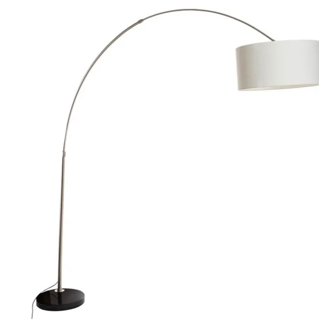 QAZQA Bogenlampe Stahl Stoffschirm weiß 50 cm - XXL