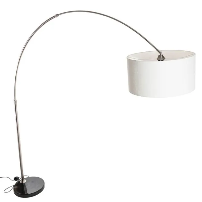 QAZQA Bogenlampe Stahl Stoffschirm weiß 50 cm - XXL