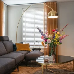 QAZQA Bogenleuchte Messing mit weißem Marmorsockel verstellbar - XXL