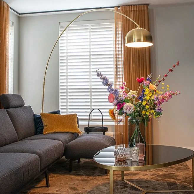 QAZQA Bogenleuchte Messing mit weißem Marmorsockel verstellbar - XXL