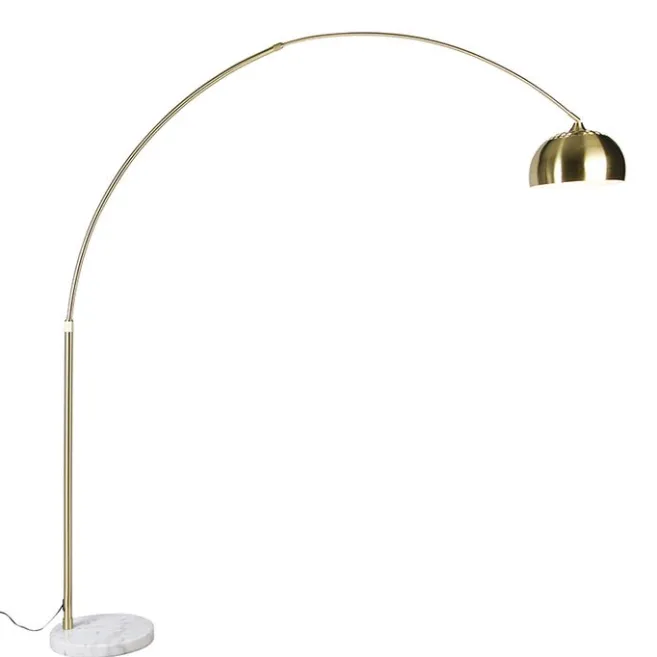 QAZQA Bogenleuchte Messing mit weißem Marmorsockel verstellbar - XXL