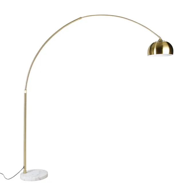 QAZQA Bogenleuchte Messing mit weißem Marmorsockel verstellbar - XXL