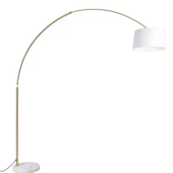QAZQA Bogenleuchte Messing mit weißem Stoffschirm 50 cm - XXL