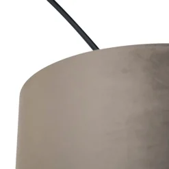 QAZQA Bogenleuchte schwarz mit Samtlampenschirm Taupe mit Gold 50 cm - XXL