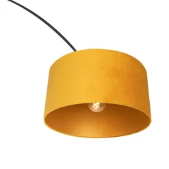 QAZQA Bogenleuchte schwarz mit Samt-Schirm senfgelb mit Gold 50 cm - XXL