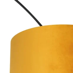 QAZQA Bogenleuchte schwarz mit Samt-Schirm senfgelb mit Gold 50 cm - XXL