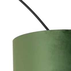 QAZQA Bogenleuchte Schwarz Samtlampenschirm Grün mit Gold 50 cm - XXL