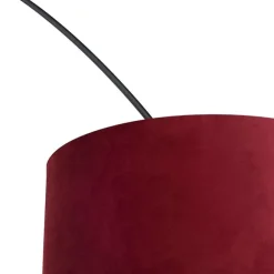 QAZQA Bogenleuchte Schwarzer Samt-Schirm Rot mit Gold 50 cm - XXL