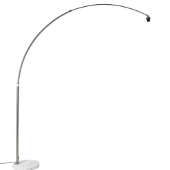 QAZQA Bogenleuchte Stahl mit Marmorsockel weiß verstellbar - XXL