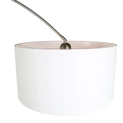 QAZQA Bogenleuchte Stahl Stoffschirm weiß 50/50/25 verstellbar - XL