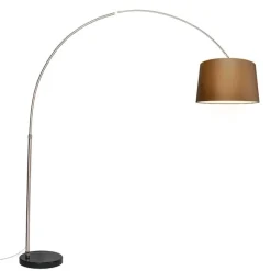 QAZQA Bogenleuchte Stahl Stoffschirm braun 45 cm - XXL