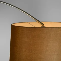 QAZQA Bogenleuchte Stahl Stoffschirm braun 45 cm - XXL
