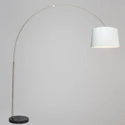 QAZQA Bogenleuchte Stahl Stoffschirm weiß 45 cm - XXL