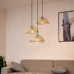 QAZQA Boho-Hängelampe Schwarz mit Bambus 3-flammig - Lily