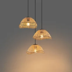 QAZQA Boho-Hängelampe Schwarz mit Bambus 3-flammig - Lily