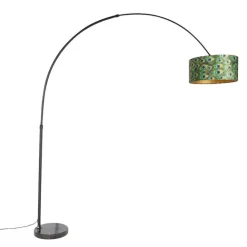 QAZQA Botanische Bogenlampe mit schwarzem Samt-Schirm Pfauen-Design 50 cm - XXL