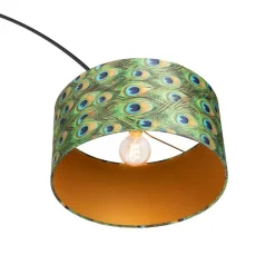 QAZQA Botanische Bogenlampe mit schwarzem Samt-Schirm Pfauen-Design 50 cm - XXL