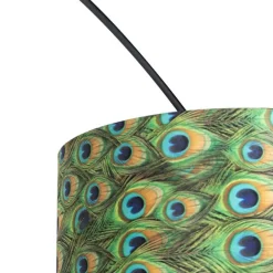 QAZQA Botanische Bogenlampe mit schwarzem Samt-Schirm Pfauen-Design 50 cm - XXL