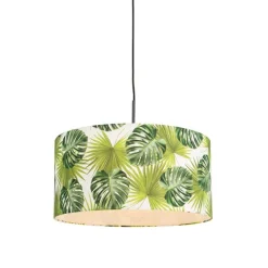 QAZQA Botanische Hängelampe schwarz mit Blattschirm 50cm - Combi 1