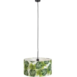 QAZQA Botanische Hängelampe schwarz mit Blattschirm 50cm - Combi 1
