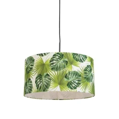 QAZQA Botanische Hängelampe schwarz mit Blattschirm 50cm - Combi 1