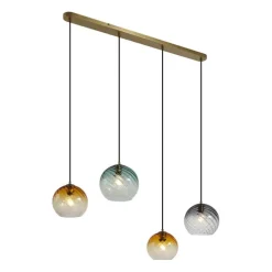 QAZQA Bronzefarbene Hängelampe mit Rauch-, Bernstein- und Grünfarbenem Glas Rechteckig 4-flammig - Bao