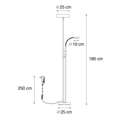 QAZQA Bronzene Stehleuchte inkl. LED und Dimmer mit Leselampe - Kelso